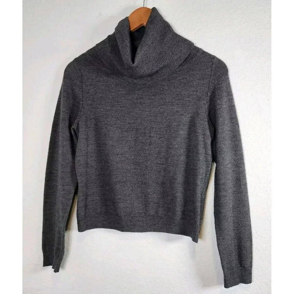 Express Cropped Turtleneck Sweater Gray Women's L Longsleeve